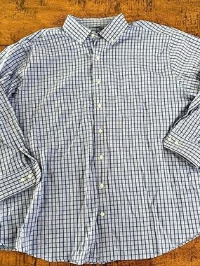 GS Easy Stretch Classic Fit Checkered Button Down Blue & White Like New